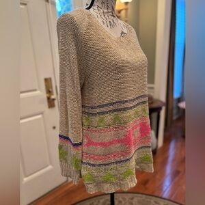 Women's Vintage Havana Tan Aztec Open Weave Sweater EUC Large